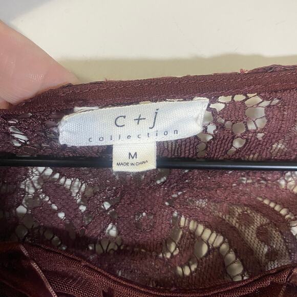 Coco + Jaimeson C+J Collection Boho Brown Lace Up Trumpet Sleeve Lace Top Sz M - Picture 6 of 9